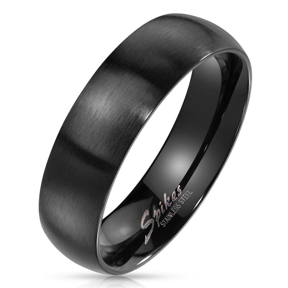 New Matte Finish Surface Shiny Polished Sides Classic Dome Black ring size 8